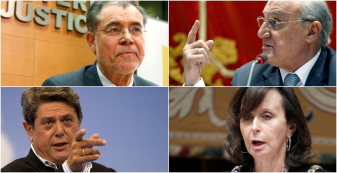 De izquierda a derecha y de arriba a abajo, Mariano Fernández Bermejo, José Francisco Henando, Federico Trillo y María Emilia Casas. EFE