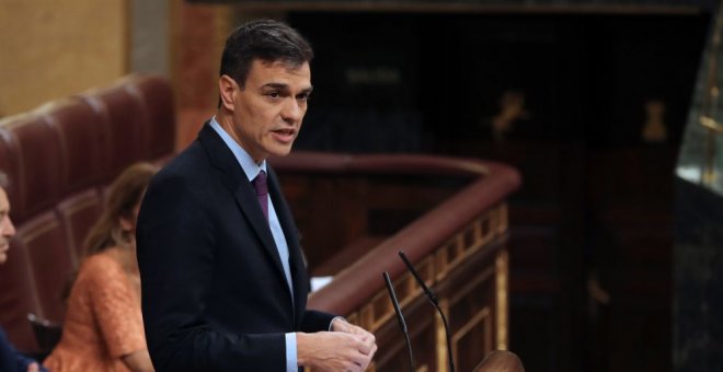 El presidente del Gobierno, Pedro Sánchez, durante su comparecencia en el Congreso | EFE