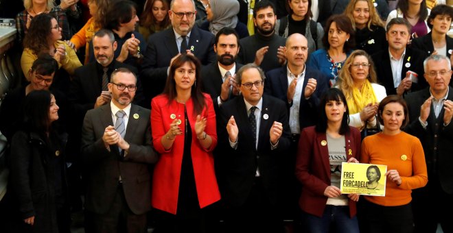 Acto de presentación de un manifiesto de apoyo a la expresidenta del Parlament Carme Forcadell en la Cámara Catalana. - EFE/ Toni Albir