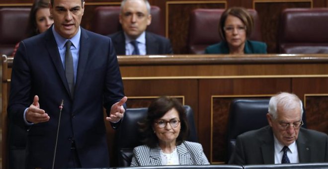 El presidente del Gobierno, Pedro Sánchez, durante su intervención en la última sesión de control al Ejecutivo / EFE
