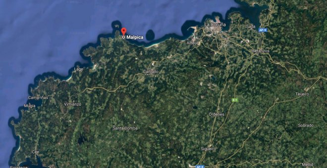 Mapa de localización de Malpica, donde ha naufragado un pesquero.
