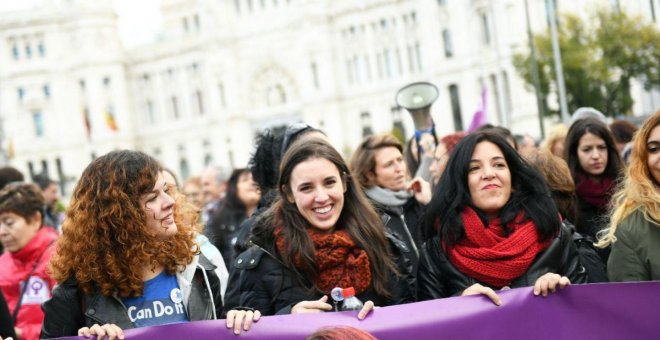 Irene Montero en la manifestación del pasado 25N, su primera aparición pública desde que fue madre / Podemos