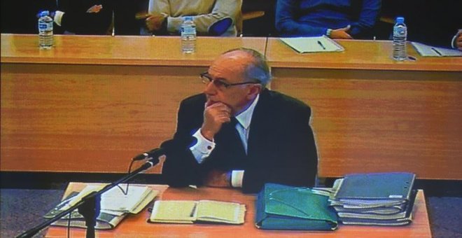 magen del monitor de la sala de prensa de la Audiencia Nacional de el expresidente de Bankia durante el juicio que se sigue contra él y otros 34 acusados por la salida a bolsa de Bankia. La Audiencia Nacional ha acordado hoy mantener a todas las acusacion