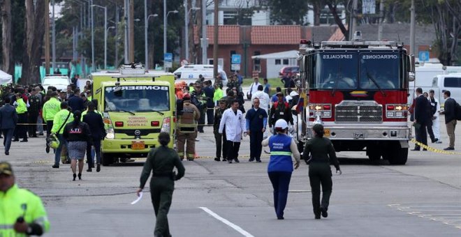Vista general del lugar del atentado terrorista, en la Escuela General Santander de la Policía en Bogotá. /EFE