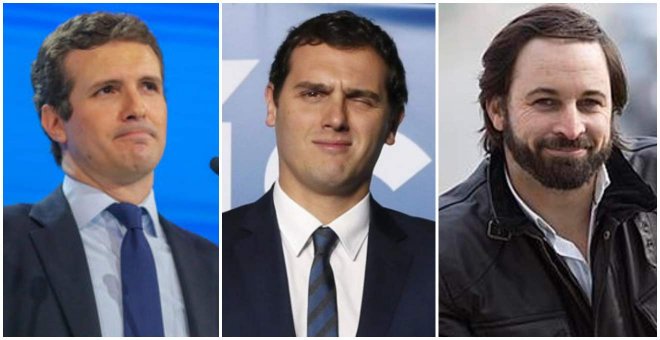 Pablo Casado, Albert Rivera y Santiago Abascal.