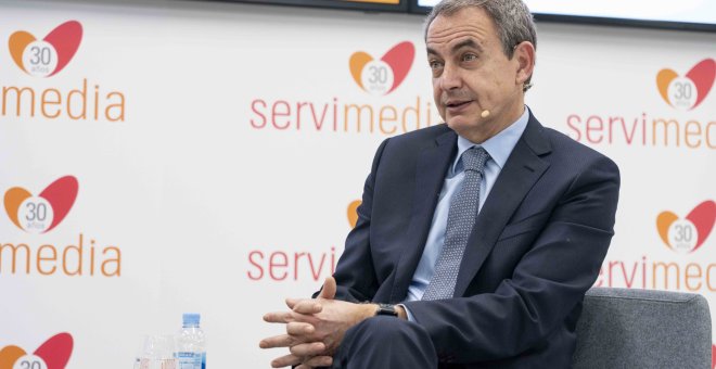 El expresidente José Luis Rodríguez Zapatero, durante un coloquio organizado por la agencia Servimedia.