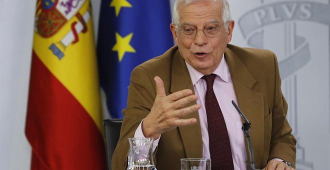 El ministro de Exteriores, Josep Borrell, durante su comparecencia en rueda de prensa, este viernes, tras la reunión del Consejo de Ministros. EFE/Ballesteros