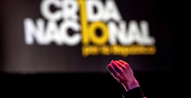 Un momento del acto de clausura del congreso constituyente de la Crida Nacional per la República, con la proclamación de los resultados de las votaciones internas. EFE/ Enric Fontcuberta