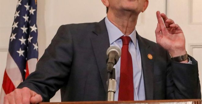 Virginia Governor Ralph Northam strains to hear a question from the media about a racist photo that appeared in his 1984 medical school yearbook, at the Executive Mansion in Richmond, Virginia, USA, 02 February 2019. Northam is facing pressure to resign f