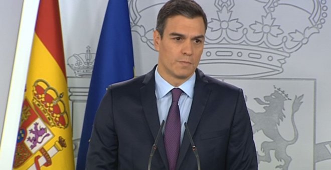 El presidente de Gobierno, Pedro Sánchez, durante su comparecencia en La Moncloa.