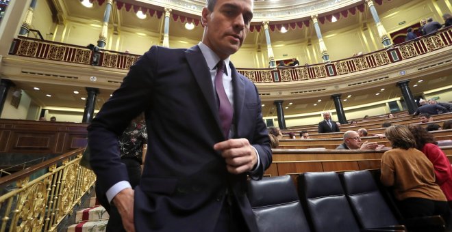 El presidente del Gobierno, Pedro Sánchez, durante el debate de totalidad de los presupuestos en el pleno del Congreso. EFE/Kiko Huesca