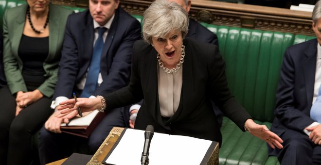 La primera ministra británica, Theresa May durante el debate del llamado 'plan B' sobre el brexit en el Parlamento el pasado mes de enero. REUTERS