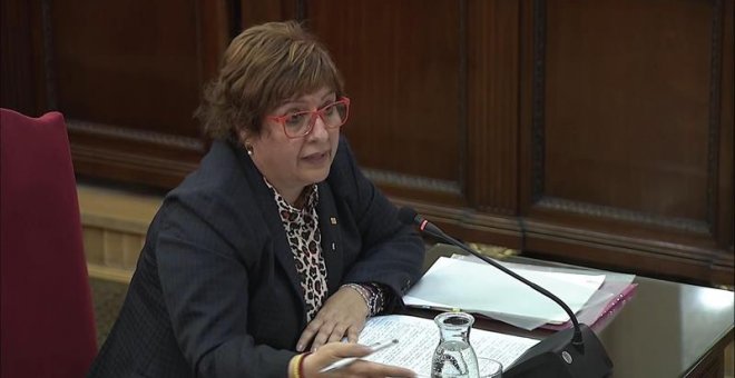 Captura de la señal institucional del Tribunal Supremo con la declaración de la exconsellera de Trabajo, Asuntos Sociales y Familia Dolors Bassa, en el juicio del "procés", que encara este miércoles la segunda semana del proceso judicial con una ronda de