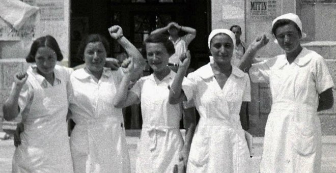 Vera Luftig y otras brigadistas enfermeras belgas, en Hospital Militar Republicano de Ontinyent. / AMSAB-ISG
