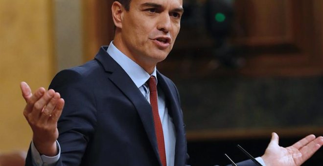 El presidente del Gobierno, Pedro Sánchez, durante su comparecencia este miércoles en el último pleno del Congreso antes de la convocatoria de elecciones. EFE