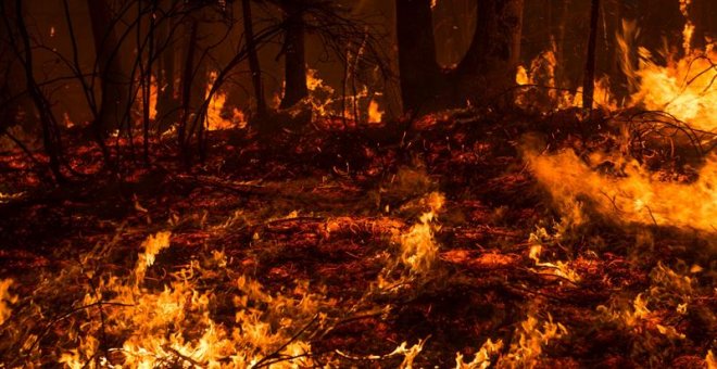 Incendio forestal próximo a la localidad cántabra de Aes. El número de incendios activos en Cantabria ha bajado a 17 y los puntos más preocupantes están en Penagos, Aes (Puente Viesgo), Bárcena Mayor (Los Tojos) y Cosío (Rionansa). A las 7.00 horas se in
