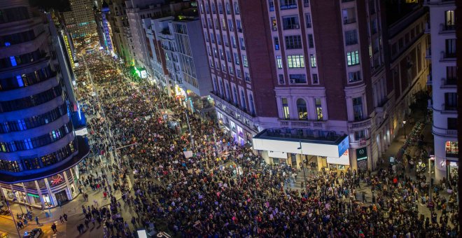 Vista de la manifestación del 8M en la Gran Vía de Madrid.- JAIRO VARGAS