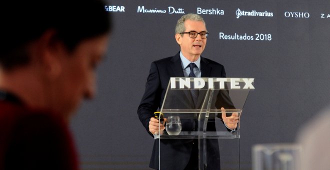 El presidente ejecutivo de Inditex, Pablo Isla, durante la presentación de resultados de 2018 del grupo textil. EFE/Moncho Fuentes