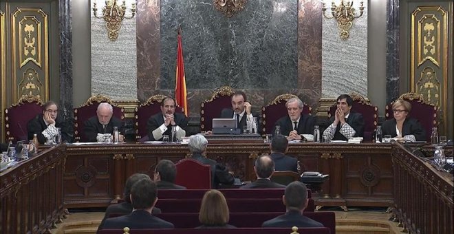 El juez Marchena durante la declaración este jueves de Josep Lluís Trapero, jefe de los Mossos d'Esquadra durante el 1-O. /EFE