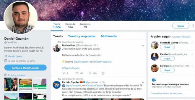 Una de las cuentas falsas en apoyo de Pablo Casado que utiliza la foto de un fallecido. (TWITTER)