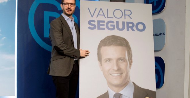 El vicesecretario de organización del Partido Popular Javier Maroto, durante la presentación del eslogan de campaña para las próximas elecciones generales del 28 de Abril | EFE/ Nico Rodríguez