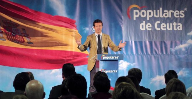 Pablo Casado en un acto electoral en Ceuta. (REDUAN | EFE)