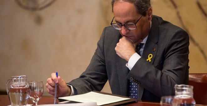 26/03/2019.- El presidente de la Generalitat, Quim Torra, durante la reunión semanal del gobierno catalán que se celebra en el Palau de la Generalitat. EFE / Quique García