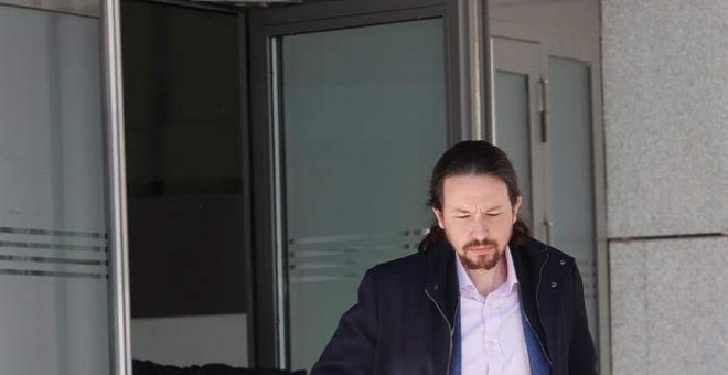 Pablo Iglesias sale de la Audiencia Nacional, donde se ha personado como perjudicado en el caso Villarejo. (JUAN CARLOS HIDALGO | EFE)