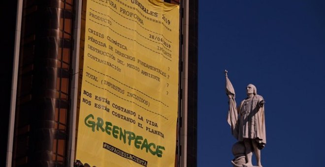 Pancarta de Colón. Greenpeace
