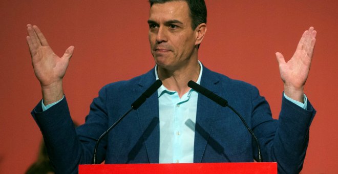 Pedro Sánchez durante un acto de campaña electoral en Catalunya./EFE