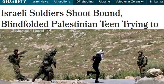 El diario israelí Haaretz ilustra el tiro que recibió un menor palestino con una imagen de Mohammad Hmeid.