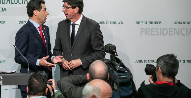 Juanma Moreno y Juan Marín hacen balance de sus primeros cien días al frente del Gobierno de  Andalucía