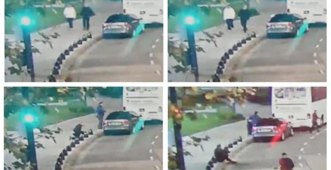 Combo de fotografías tomadas del video de una cámara de seguridad que muestran el ataque. EFE