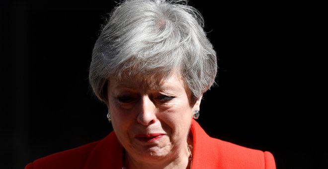 Theresa May, durante la rueda de prensa en la que ha anunciado su dimisión. - REUTERS