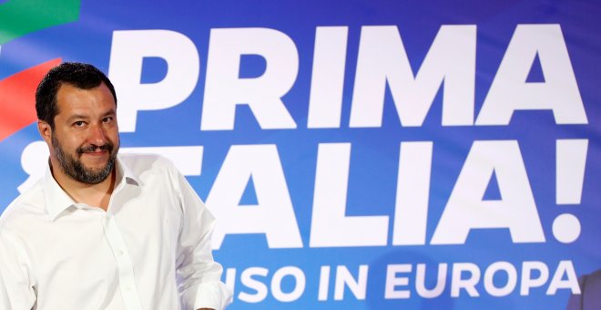 27/05/2019 - El líder de la Liga Norte, Matteo Salvini, durante la rueda de prensa que dio en Milán para analizar los resultados de las elecciones europeas. / REUTERS - Alessandro Garofalo