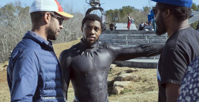 Chadwick Boseman (centro) en el rodaje de 'Black Panther', uno de los taquillazos que se han grabado en Georgia.