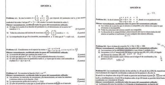 Examen de Matemáticas II en la EBAU de la Comunitat Valenciana de 2019