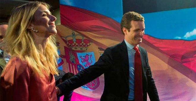 Cayetana Álvarez de Toledo y Pablo Casado en un acto del PP durante la campaña del 28A / EFE