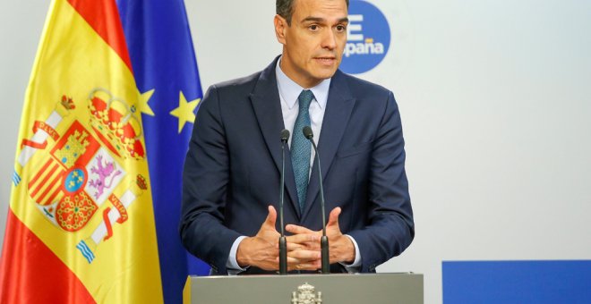 El presidente del Gobierno, Pedro Sánchez, durante la rueda de prensa posterior a la cumbre europea celebrada en Bruselas. EFE/Horst Wagner