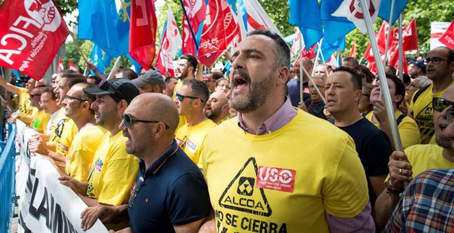 Protesta de trabajadores de Alcoa en Madrid. / EFE