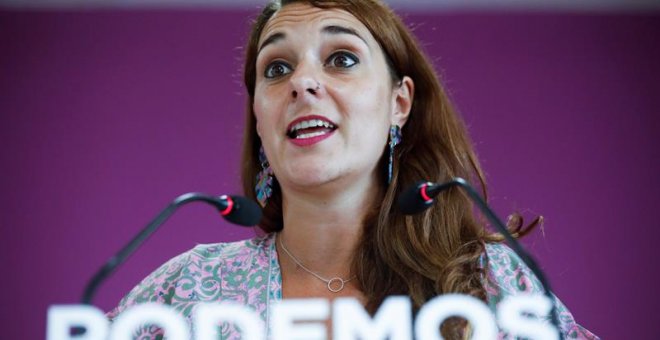 La portavoz de Podemos, Noelia Vera, en rueda de prensa tras el consejo de coordinación de Podemos.- EFE/David Fernández