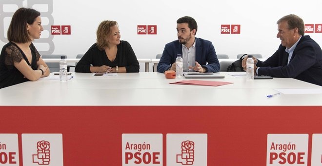 El secretario de Organización del PSOE aragonés, Darío Villagrasa, en la reunión de trabajo de este martes con los tres secretarios provinciales. PSOE