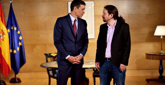 El presidente en funciones, Pedro Sánchez, y el secretario general de Podemos, Pablo Iglesias. / Daniel Gago - PODEMOS