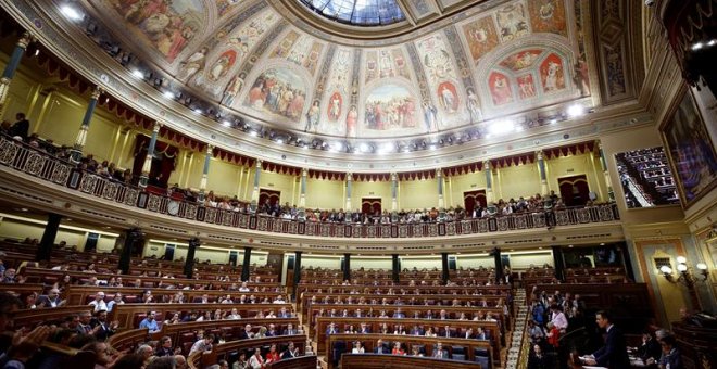 El presidente del gobierno Pedro Sánchez interviene en el hemiciclo del Congreso. EFE