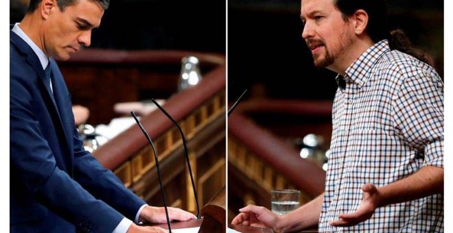 El presidente del Gobierno en funciones y candidato socialista a la presidencia del Gobierno, y el lider de Unidas Podemos, Pablo Iglesias. (EFE)