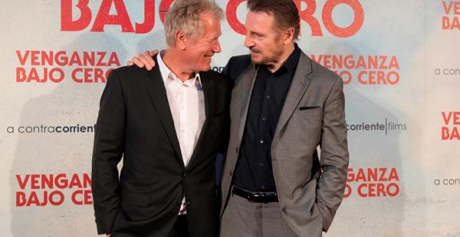 Liam Neeson, a la derech, junto al director de 'Venganza bajo cero', Hans Petter Moland, en Madrid.