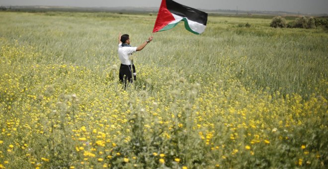 Un hombre ondea la bandera palestina en los territorios de Gaza. REUTERS