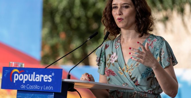 01/09/2019.- La presidenta de la Comunidad de Madrid, Isabel Díaz Ayuso, durante la apertura del curso político del PP en Ávila. EFE/ Raúl Sanchidrián