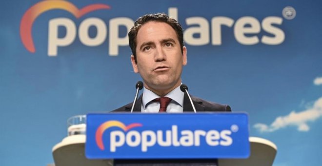 3/9/2019.- El secretario general de Partido Popular, Teodoro García Egea, durante la rueda de prensa que ofreció hoy martes en la sede de su partido tras la reunión del Comite de Dirección del PP. EFE/Fernando Villar