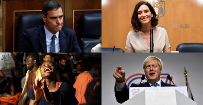 Pedro Sáncjez, Isabel Díaz Ayuso, una migrante rescatada por el Open Arms y Boris Johnson.